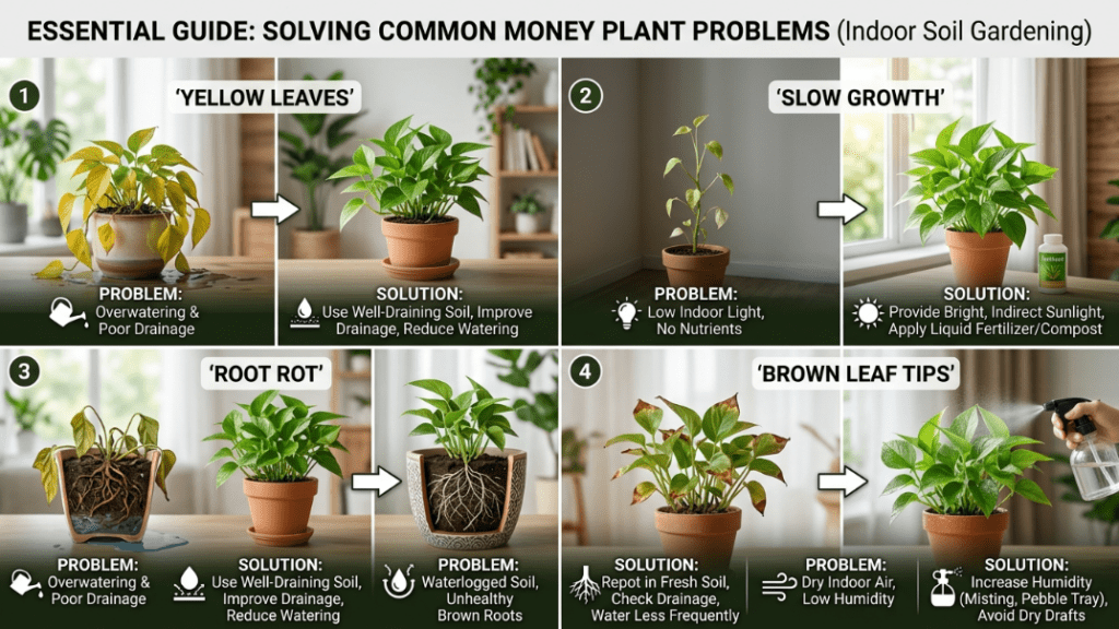 Common Problems and Solutions for How to Grow Money Plant Faster in Soil Indoors