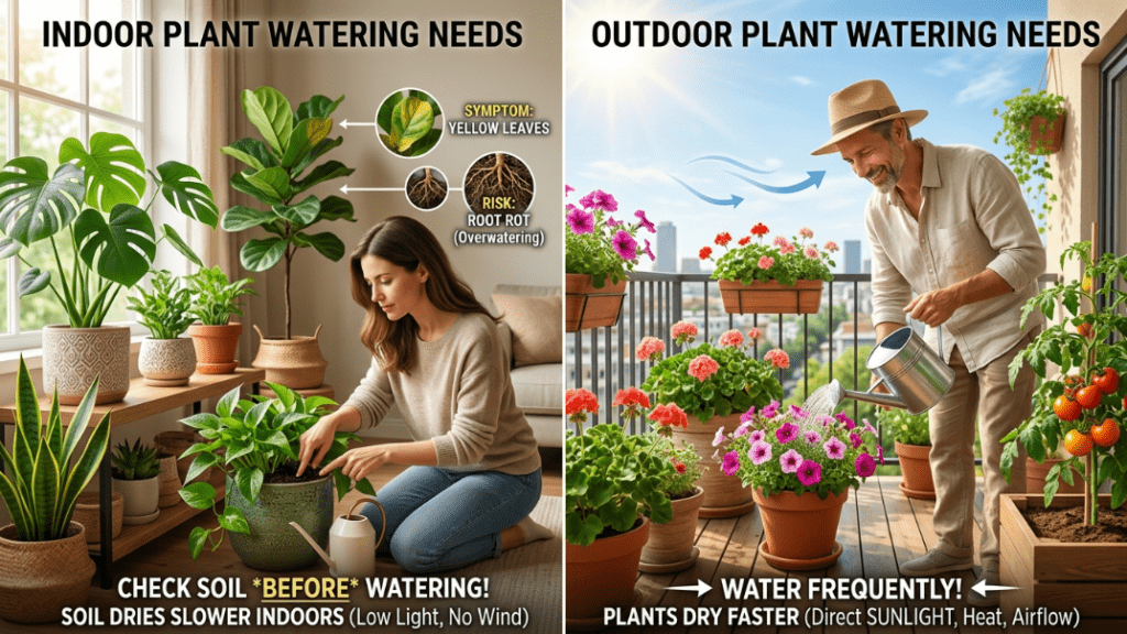 Indoor vs Outdoor Plant Watering